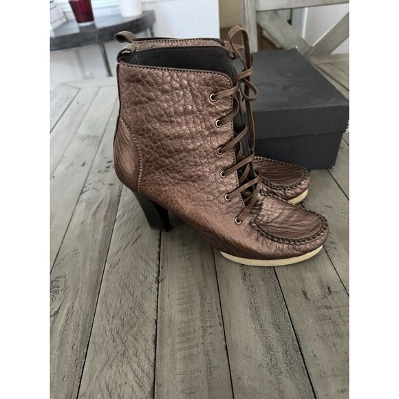 Gianna Melani Italian Designer Brown Lace up Heel Boots Womens 37 7 - Picture 3 of 7